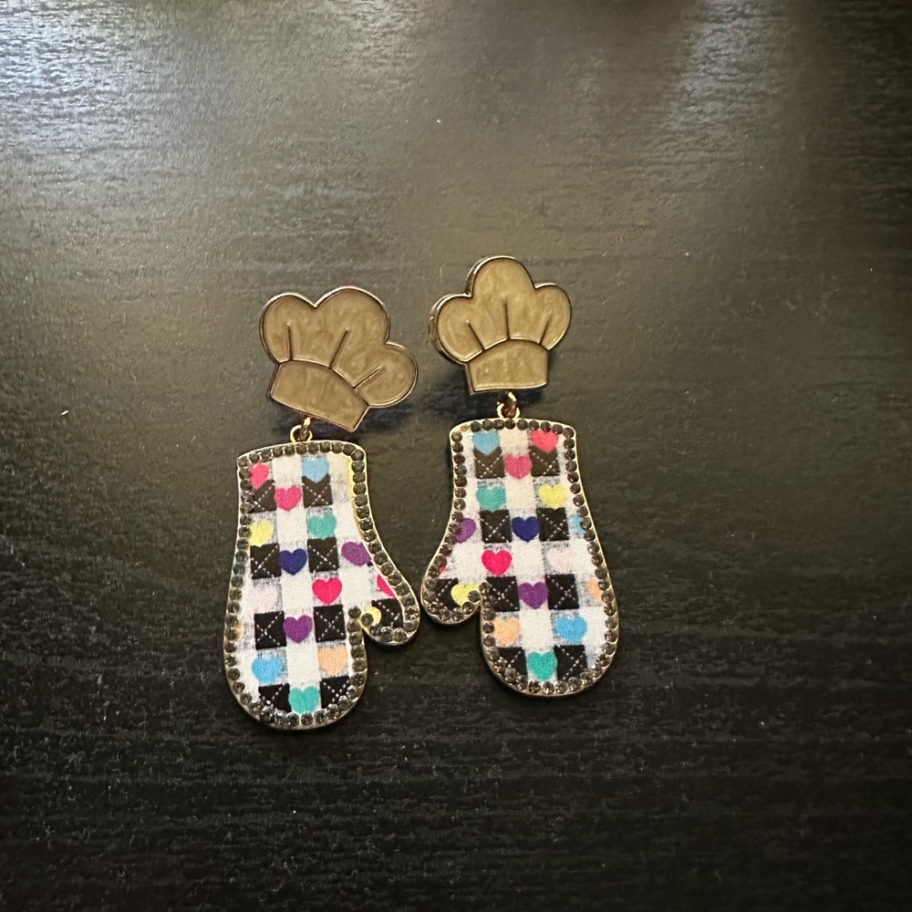 Betsey Johnson Multicolor Checkered Mittens Earrings
